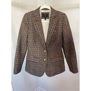 J.Crew Size 4 Rhodes Blazer Jacket Wool Tweed Houndstooth Elbow Patches Brown